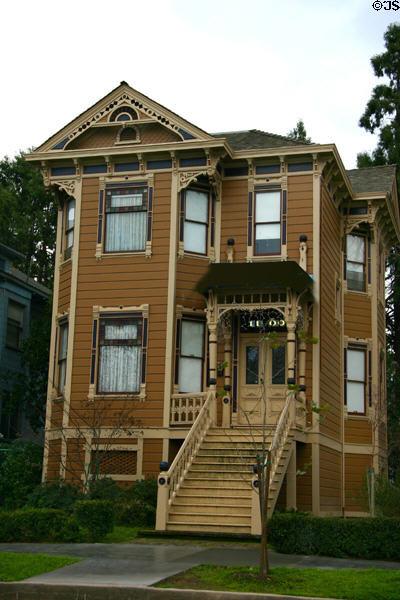 Brown Eastlake-style house (c1880) (1100 E St.). Sacramento, CA.