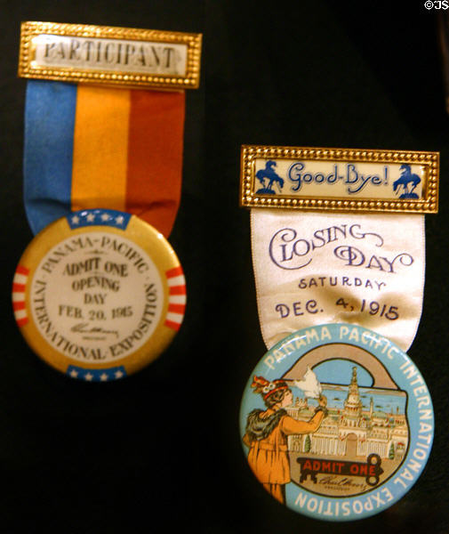 Panama Pacific International Exposition admission badges (1915) displayed in California State Capitol. Sacramento, CA.
