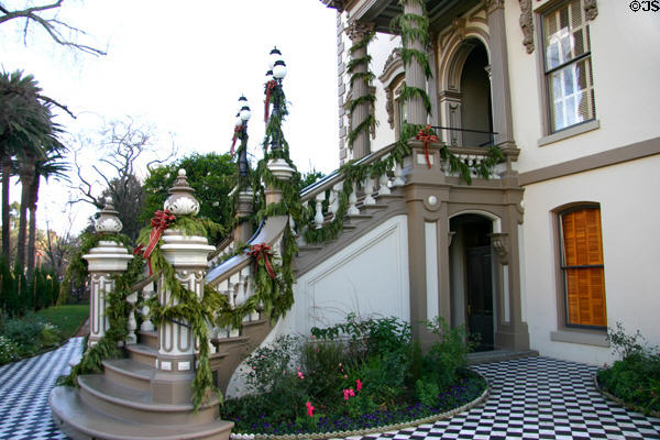 Front steps of Leland Stanford Mansion serving as both a Museum & reception house for gubernatorial functions. Sacramento, CA.