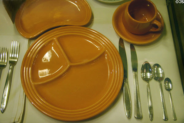 Southern Pacific Railroad Franciscan Daylight pattern dinner service (1939-40s) at California State Railroad Museum. Sacramento, CA.