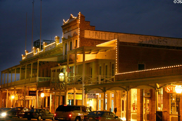 Boothe Building & Front St. in Old Sacramento at night. Sacramento, CA.