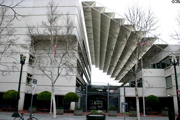 Robert E. Markham U.S. Courthouse & Federal Building (1984) (280 S. First St.). San Jose, CA. Architect: Hellmuth, Obata & Kassabaum.