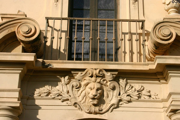 Carved lion on Old Union of Stanford University. Palo Alto, CA.