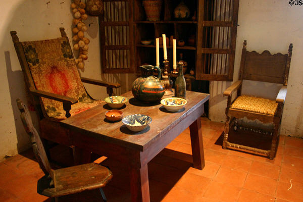 Spanish colonial dining table at San Antonio de Padua Mission museum. Jolon, CA.