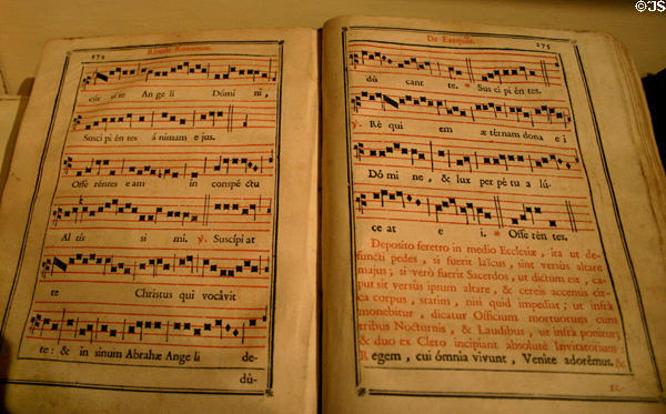 Latin book of sung masses at Santa Ines Mission. Solvang, CA.