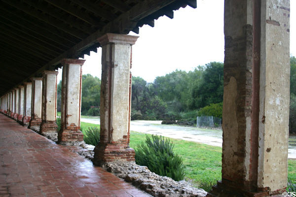 Brick columns of La Purisima Mission. Lompoc, CA.