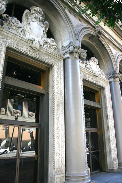 Entrance columns of Hellman Commercial Trust & Savings Bank Building. Los Angeles, CA.
