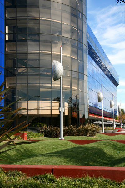 Pacific Design Center rippling lawn & semi-golf ball light standards. Hollywood, CA.