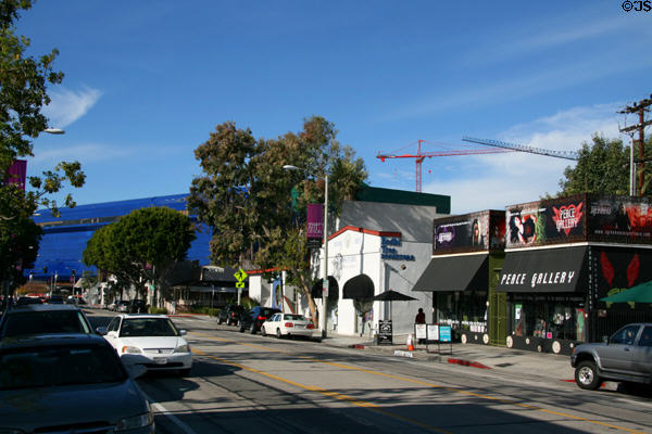 Melrose Ave. gallery & restaurant district in shadow of Pacific Design Center. Hollywood, CA.