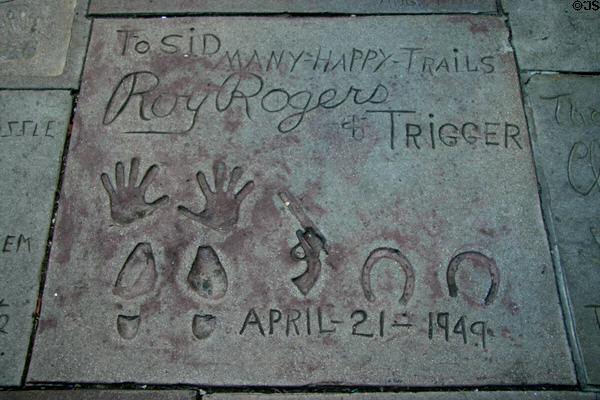 Roy Rogers & Trigger boot & horseshoes in concrete (1949) at Mann's Chinese Theatre. Hollywood, CA.
