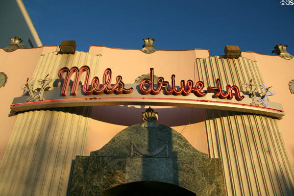Mels drive-in sign on Hollywood History Museum. Hollywood, CA.