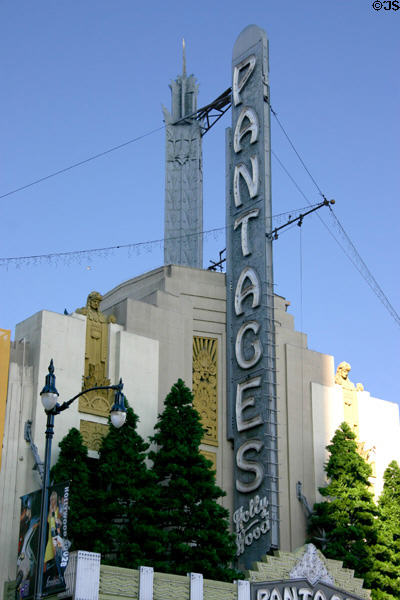 Pantages Theatre (1930) (6233 Hollywood Blvd.). Hollywood, CA. Style: Art Moderne. Architect: B. Marcus Priteca.