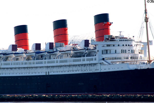 Stacks of Queen Mary. Long Beach, CA.