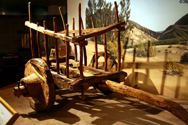 Spanish-style carreta oxcart (c18thC) at LA County Natural History Museum. Los Angeles, CA.