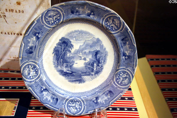 British porcelain plate (1849-52) celebrating California statehood at LA County Natural History Museum. Los Angeles, CA.