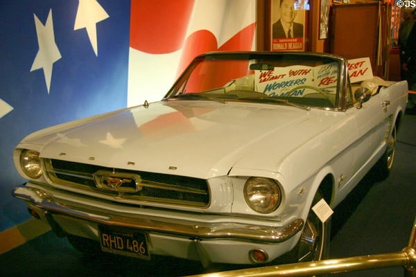 White convertible Mustang (1965) used in Reagan's 1966 campaign at Reagan Museum. Simi Valley, CA.