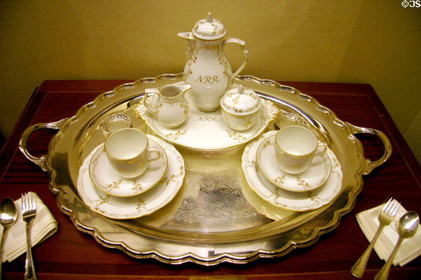 China tea service used by Mrs. Reagan for White House entertaining at Reagan Museum. Simi Valley, CA.