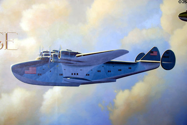 Detail of Flying White House mural at Reagan Museum showing Dixie Clipper which carried Franklin Roosevelt to Casablanca, Morocco meeting with Churchill & Stalin in 1943. Simi Valley, CA.