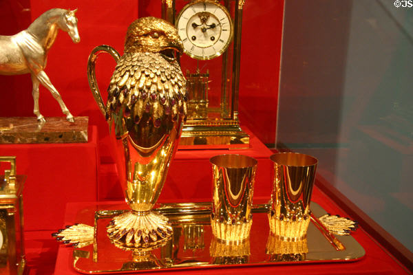 Gold pitcher with eagle head & tray (1985) by Wolfres of Brussels given to President Reagan by King of Saudi Arabia at Reagan Museum. Simi Valley, CA.