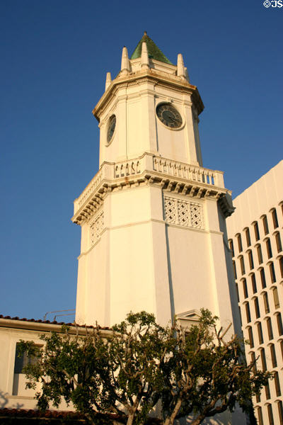 Holmby Hall (1929) clock tower. Los Angeles, CA. Style: Spanish Colonial Revival. Architect: Gordon B. Kaufmann, John Parkinson, Donald B. Parkinson.