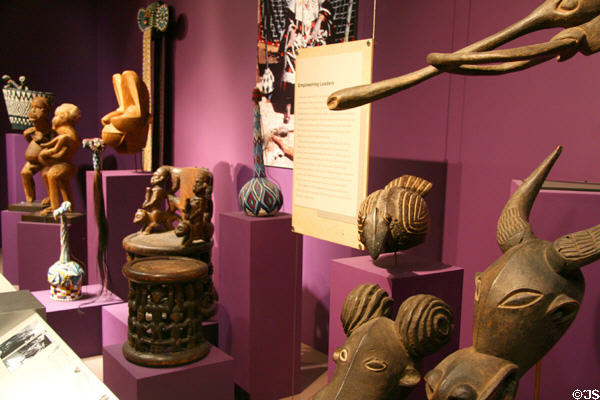 Collection of wood carvings from the Cameroon Grassfields at Fowler Museum. Los Angeles, CA.