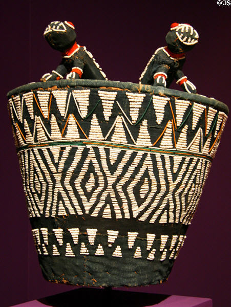 Bamileke beaded headdress (before 1880) from Cameroon at Fowler Museum. Los Angeles, CA.