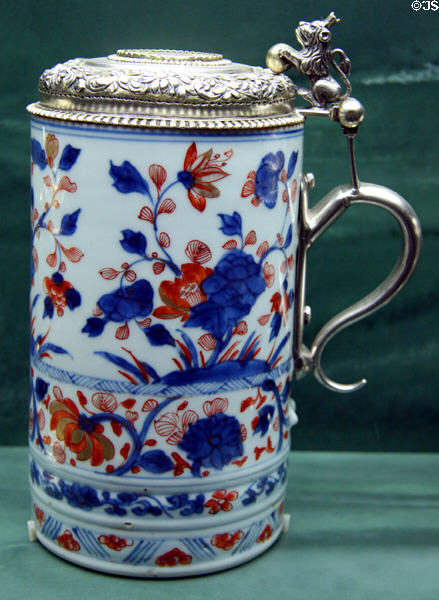 Chinese porcelain tankard with Danish top (18thC) at Fowler Museum. Los Angeles, CA.