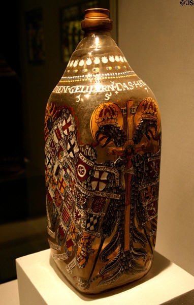 Germany: Bohemian bottle with German eagle & state shields (1572) at LACMA. Los Angeles, CA.
