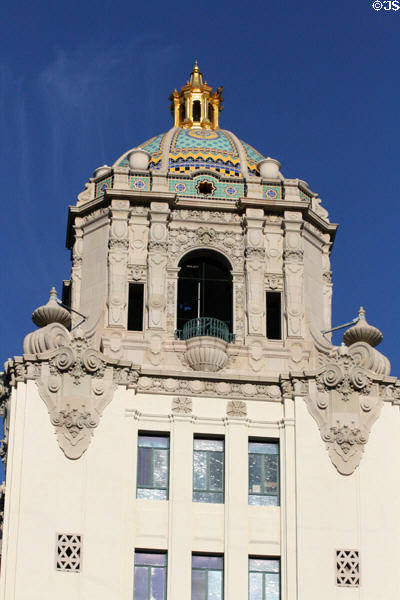 Top of Beverly Hills City Hall tower details. Beverly Hills, CA.