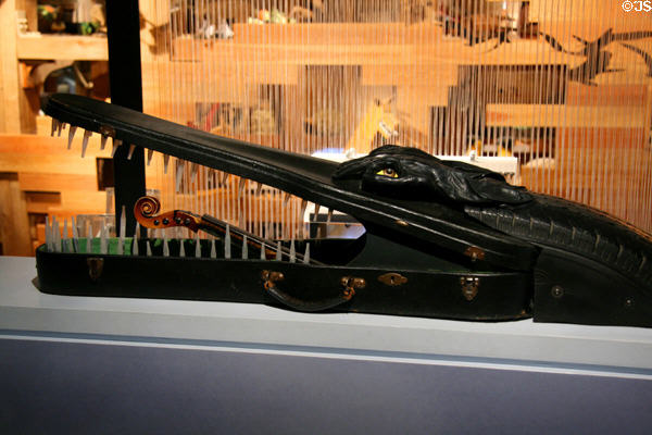 Alligator made from violin case & old tire at Noah's Ark of Skirball Cultural Center. Los Angeles, CA.