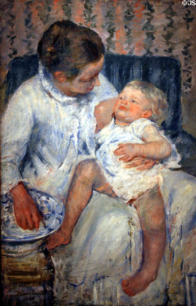 Mother About to Wash her Sleepy Child painting (1880) by Mary Cassatt at LACMA. Los Angeles, CA.