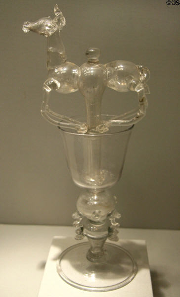 Trick-glass goblet (c1675-1750) from Northern Europe at LACMA. Los Angeles, CA.