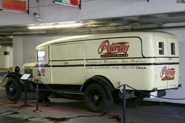 Ford Model 1.5-ton panel truck (1934) used for educational transport at Petersen Automotive Museum. Los Angeles, CA.