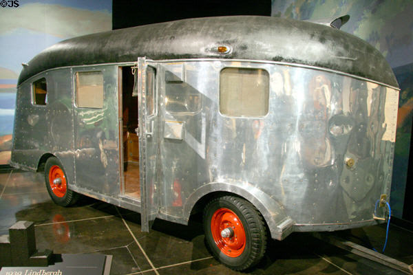Travel trailer (1939) built for aviator Charles Lindbergh at Petersen Automotive Museum. Los Angeles, CA.