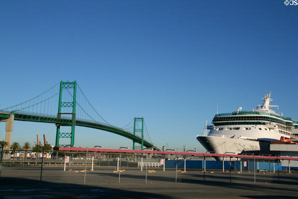Vincent Thomas Bridge & cruise ship Vision of the Seas. San Pedro, CA.