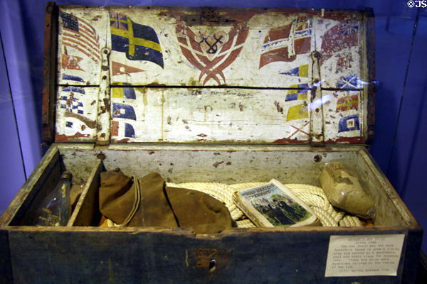 Sailor's painted sea chest (c1855) at LA Maritime Museum. San Pedro, CA.