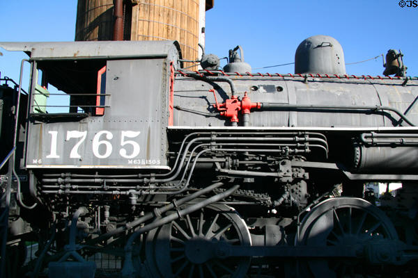 Side view of Southern Pacific Steam Locomotive 1765 at Lomita Railroad Museum. Lomita, CA.