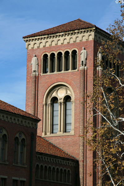 Clock tower of Bovard Administration Building (116 feet tall) at USC. Los Angeles, CA.