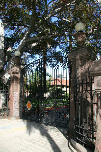 Gated entrance to Mount St. Mary's College, Doheny Campus on Chester Place. Los Angeles, CA.