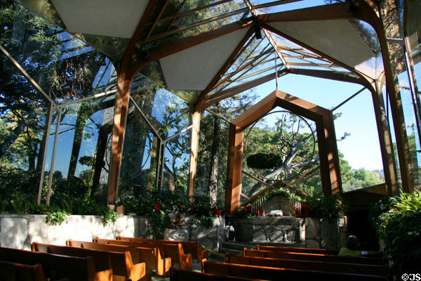 Wayfarers Chapel (1949-51) (5755 Palos Verdes Dr. South). Rancho Palos Verdes, CA. Architect: Lloyd Wright. On National Register.