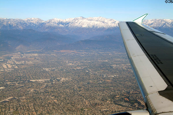 Aerial view of San Gabriel Mountains above Baldwin Park, CA area. CA.