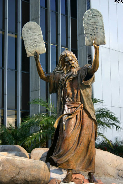 Sculpture of Moses with ten commandments by Dr. John M. Soderberg at Crystal Cathedral. Garden Grove, CA.