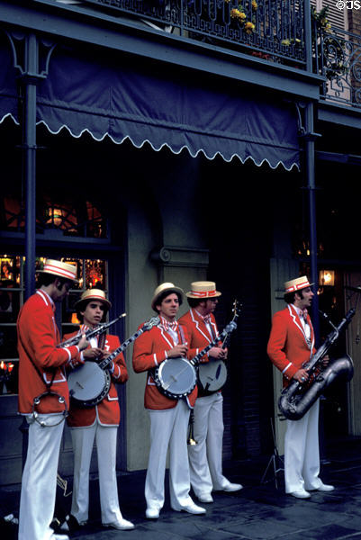 Jazz band at area replicating New Orleans at Disneyland ®. Anaheim, CA.