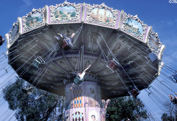 Swing carousel with Victorian motifs at Knott's Berry Farm. Buena Park, CA.