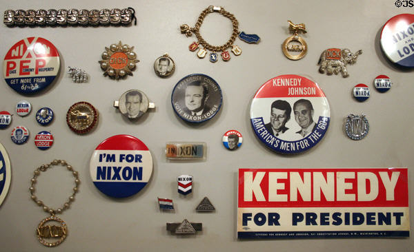 Nixon & Kennedy 1960 campaign buttons at Nixon Library. Yorba Linda, CA.