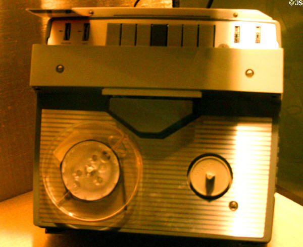 Uher-5000 tape recorder used to record Nixon's White House conversations in Watergate exhibit at Nixon Library. Yorba Linda, CA.