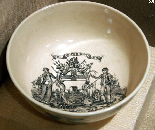 Bowl with image of Shipright's Arms, made in England (1824) to mark visit of General Lafayette to USA at Nixon Library. Yorba Linda, CA.