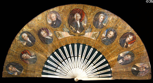 Fan showing first 11 U.S. Presidents (c1845) in private collection. CA.