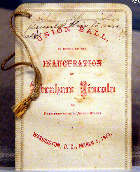 Inaugural Ball card for Abraham Lincoln (1861) in private collection. CA.