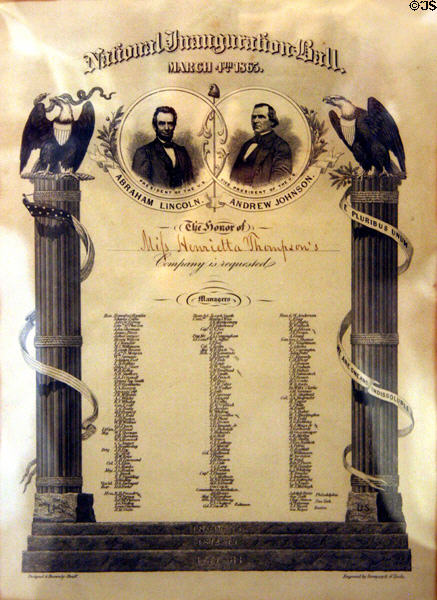 Inaugural Ball program for Abraham Lincoln & VP Andrew Johnson (1865) in private collection. CA.